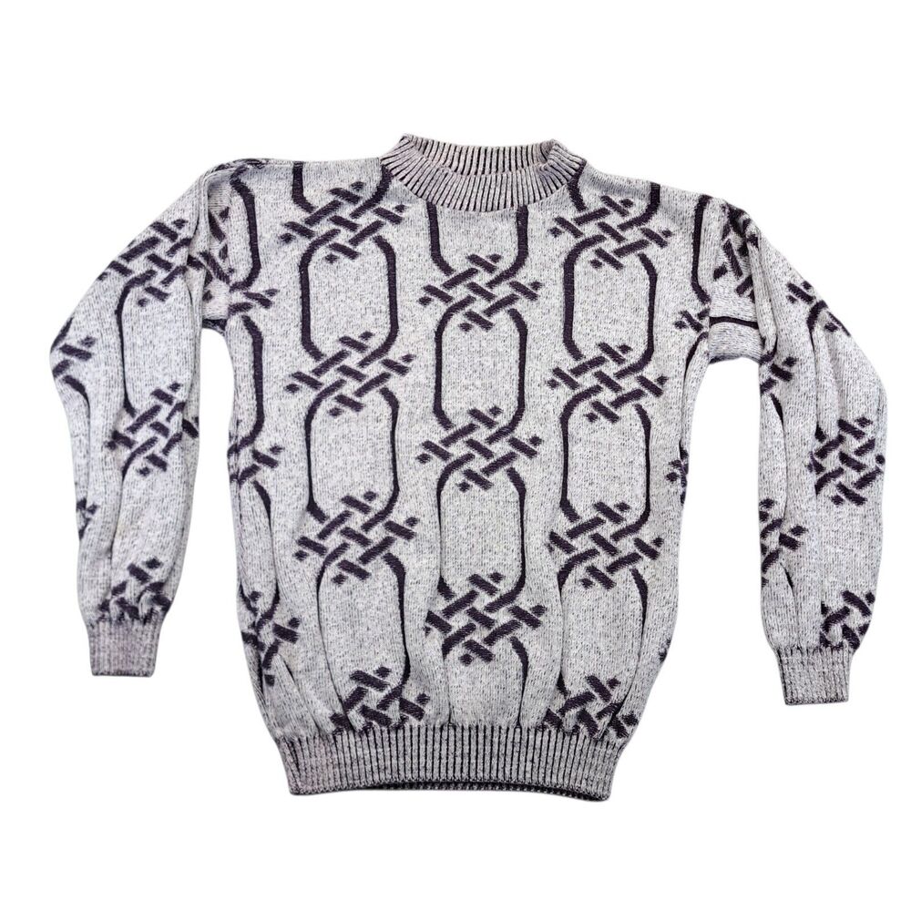 Vtg Geographics Sweater Mens XL Purple Woven Knitted Sweater Made in USA